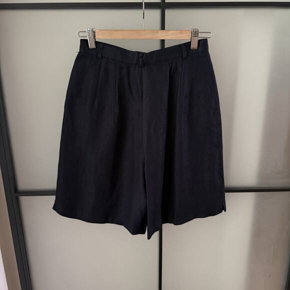 Vintage 90s Black Trouser Tailored Shorts Classy Old Money 26” W 6 Irish Linen - Picture 5 of 12